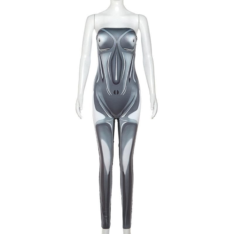 Body print backless contrast tube jumpsuit