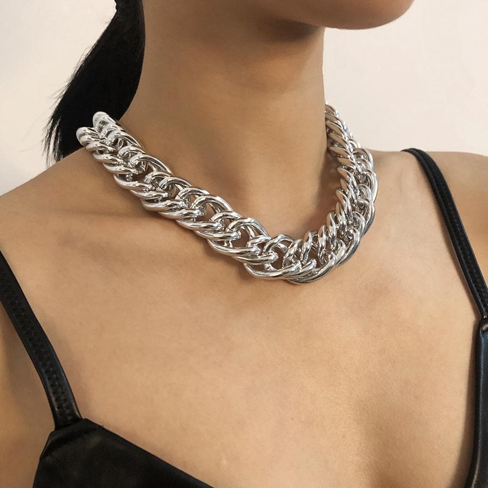 Cuban solid metal chain choker necklace