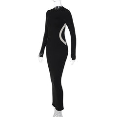 Gloves contrast long sleeve crewneck maxi dress