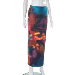 Abstract print low rise contrast maxi skirt