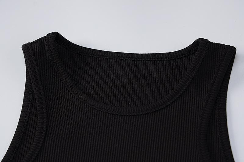 Crewneck hollow out ribbed sleeveless crop top - Final Sale