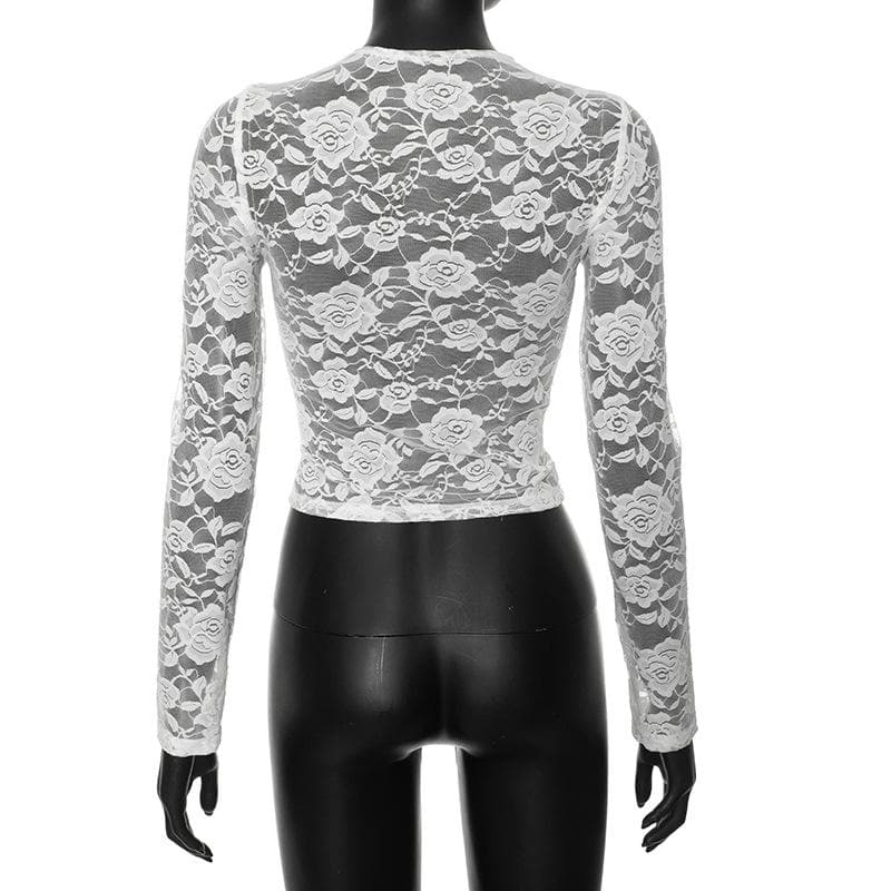 Long sleeve lace knotted crop top