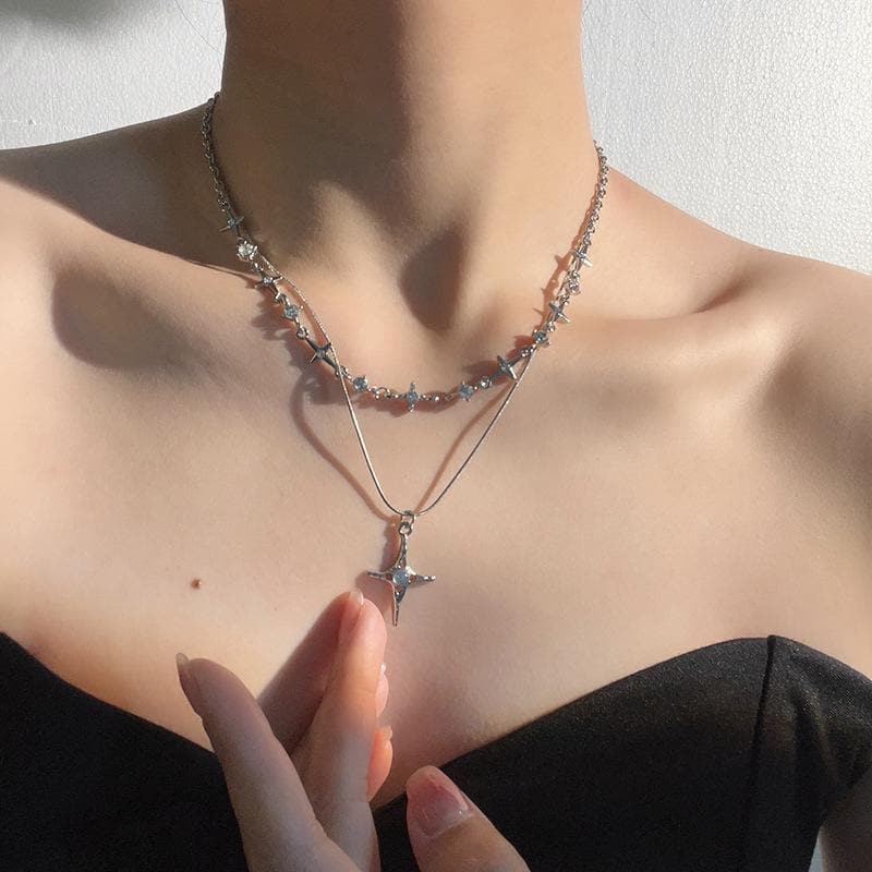 Cross pendant 2 pcs rhinestone necklace