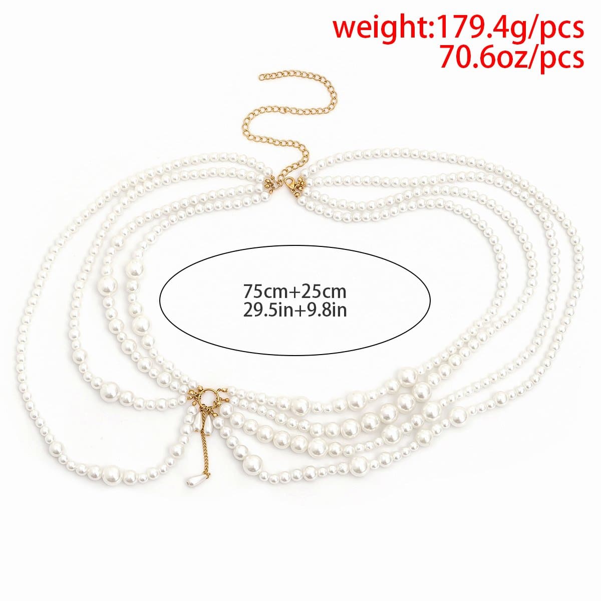 Faux pearl beaded o ring layered waist chain