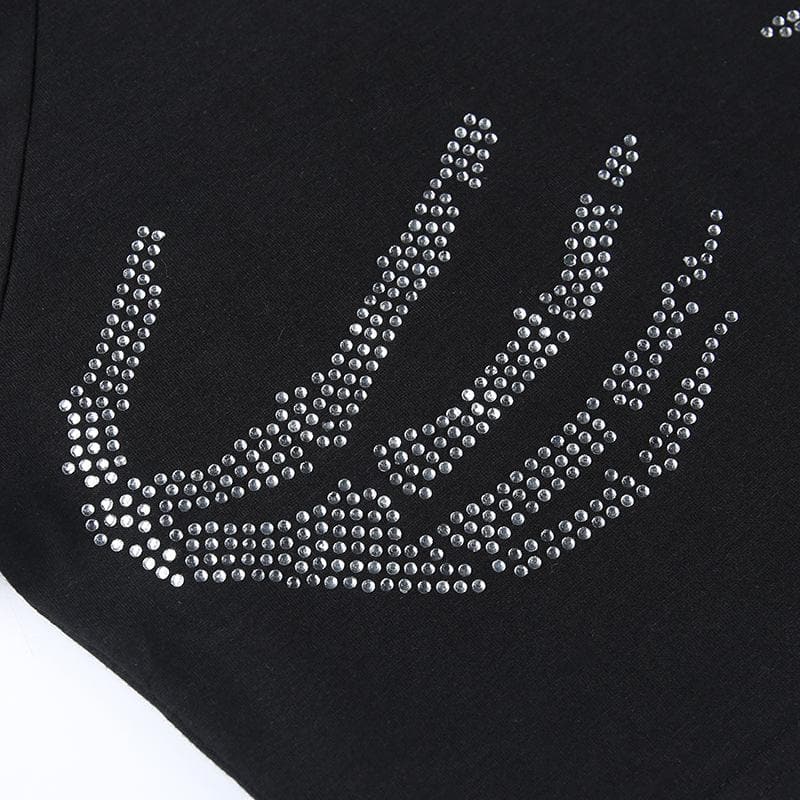 Beaded palm pattern cap sleeve crewneck crop top