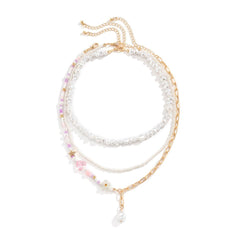 Faux irregular pearl pendant 3 pcs necklace