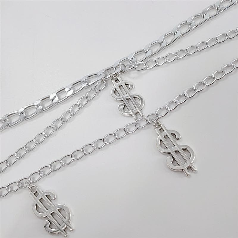 Dollar sign pendant layered choker necklace