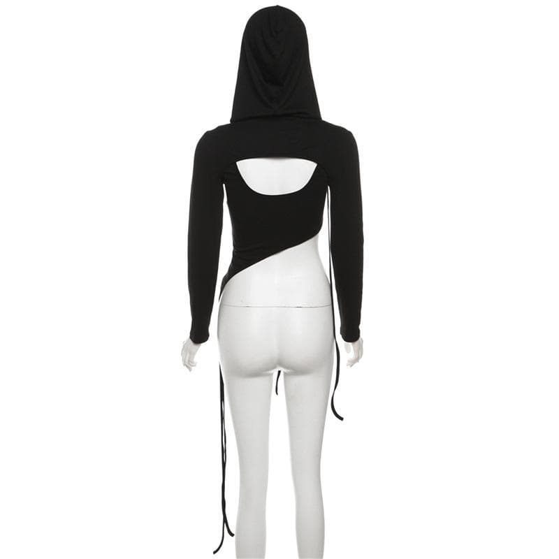 Long sleeve hoodie irregular shrug 2 piece tank top