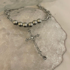 Faux pearl cross pendant necklace