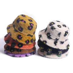 Flower pattern contrast fluffy fisherman bucket hat