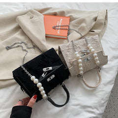 Faux pearl textured metal chain crossbody bag