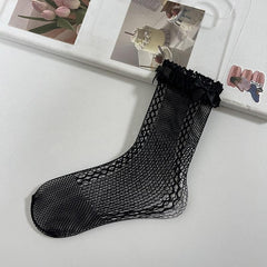 Bowknot lace hem side hollow out socks