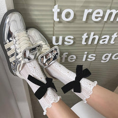 Bowknot contrast lace ruffle socks