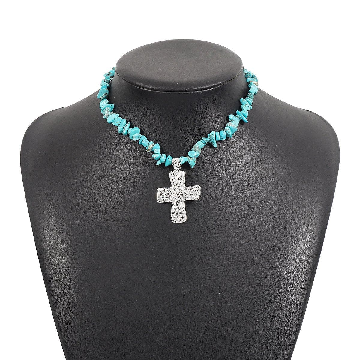 Cross pendant beaded metal chain necklace