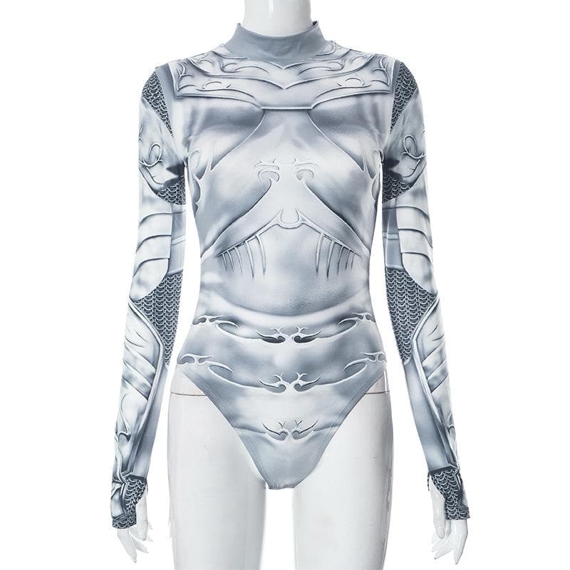 Abstract long sleeve contrast gloves high neck bodysuit