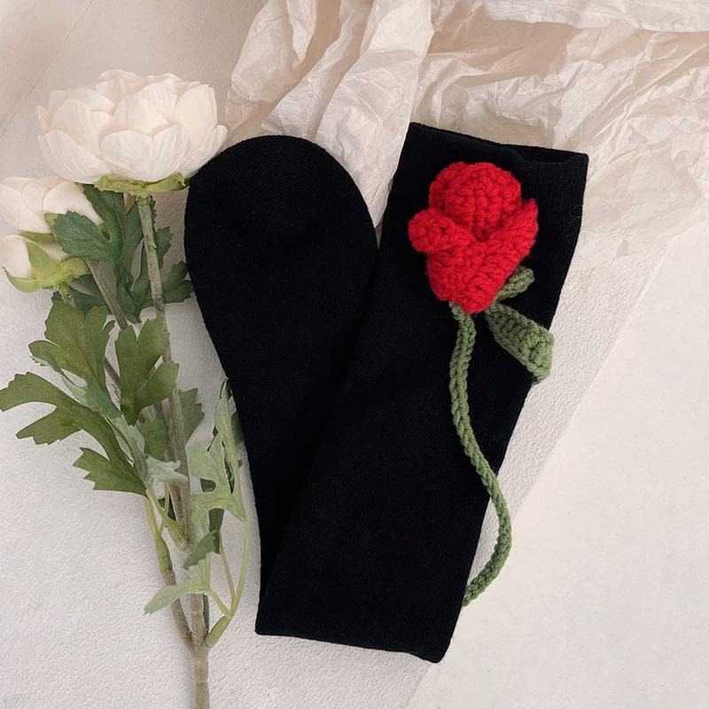 Flower applique medium long socks