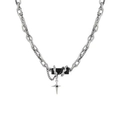 Cross pendant layered chain necklace