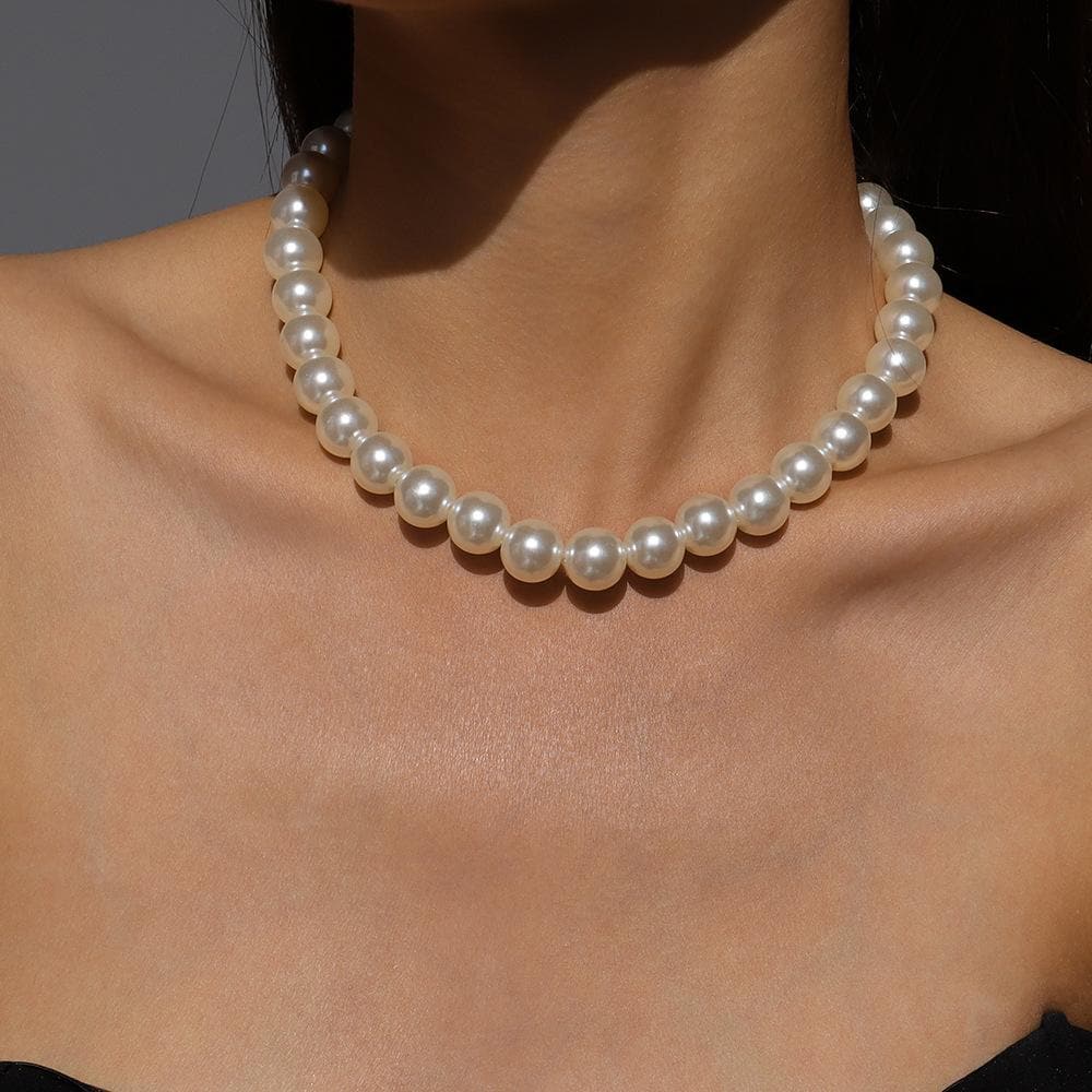 Faux pearl beaded choker necklace