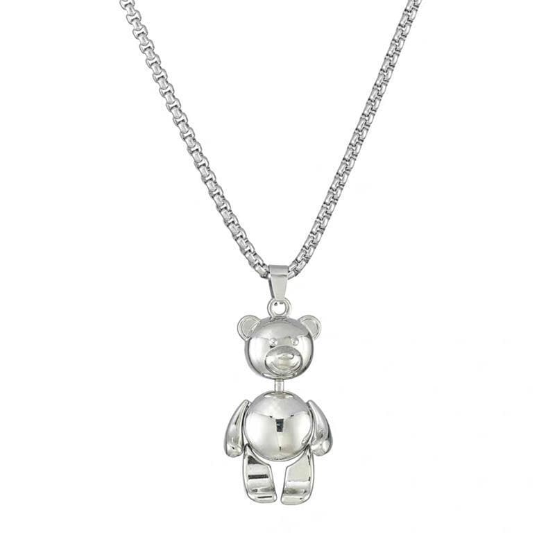 Bear pendant rhinestone chain necklace