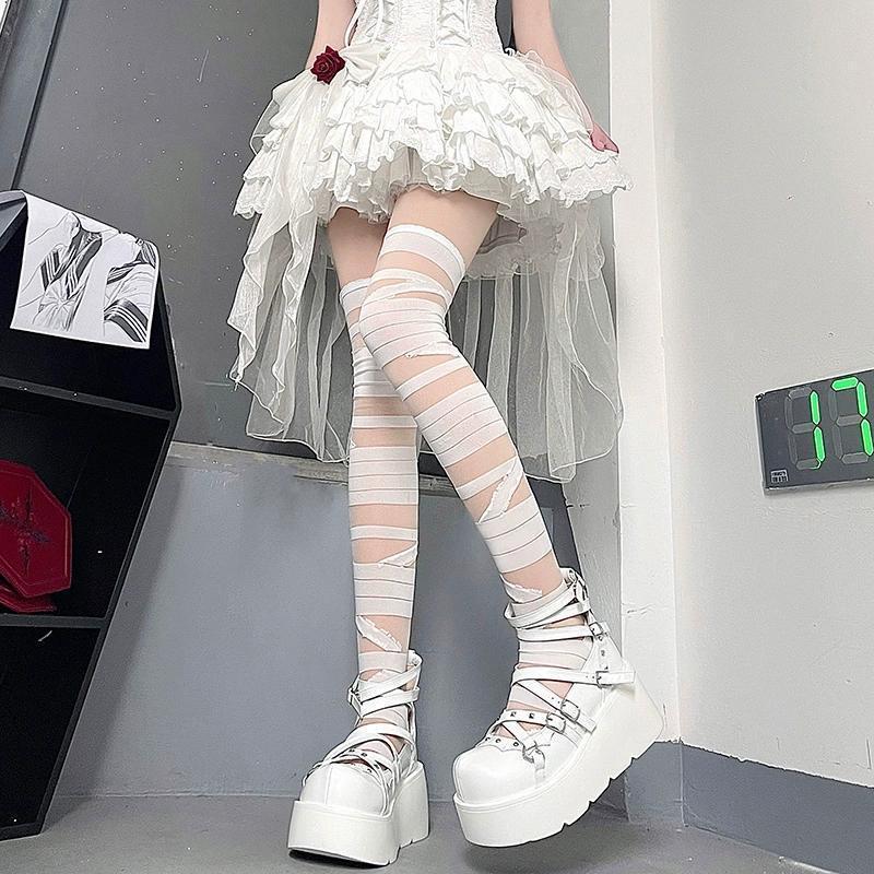 Bandage mesh thigh high socks