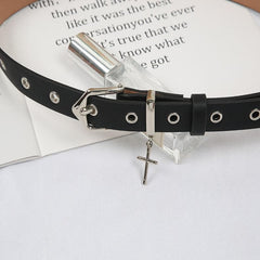 Cross buckle PU leather adjustable belt