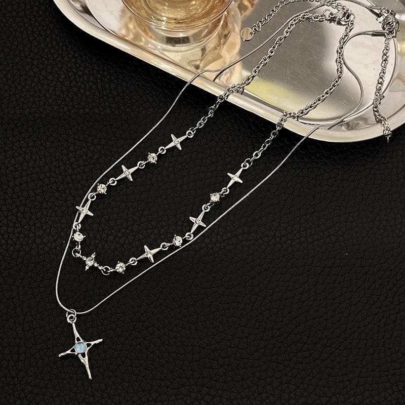 Cross pendant 2 pcs rhinestone necklace