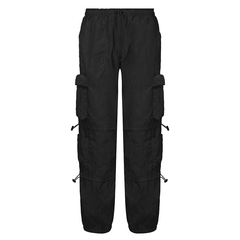 Drawstring solid cargo pocket low rise baggy pant