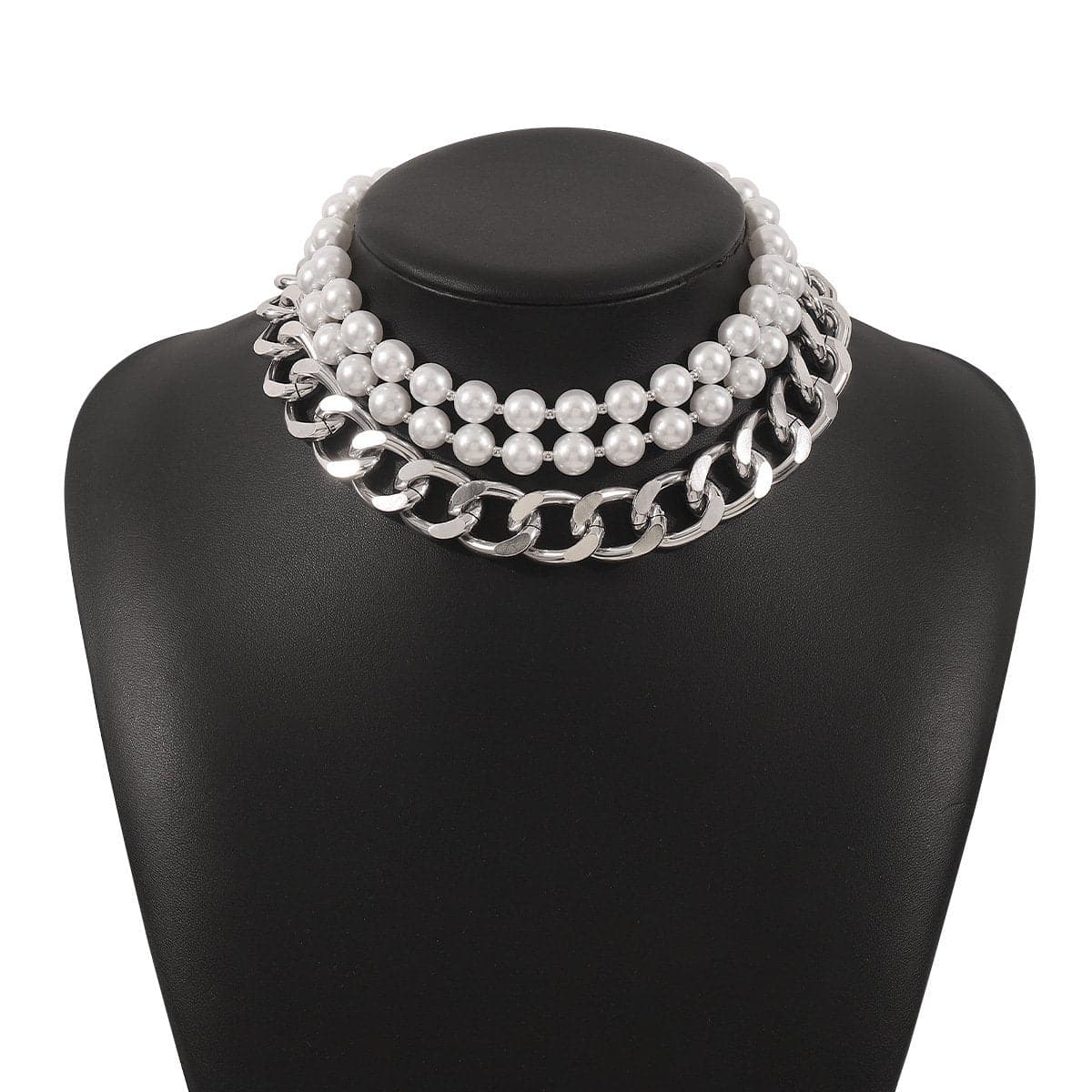 Cuban layered faux pearl choker necklace