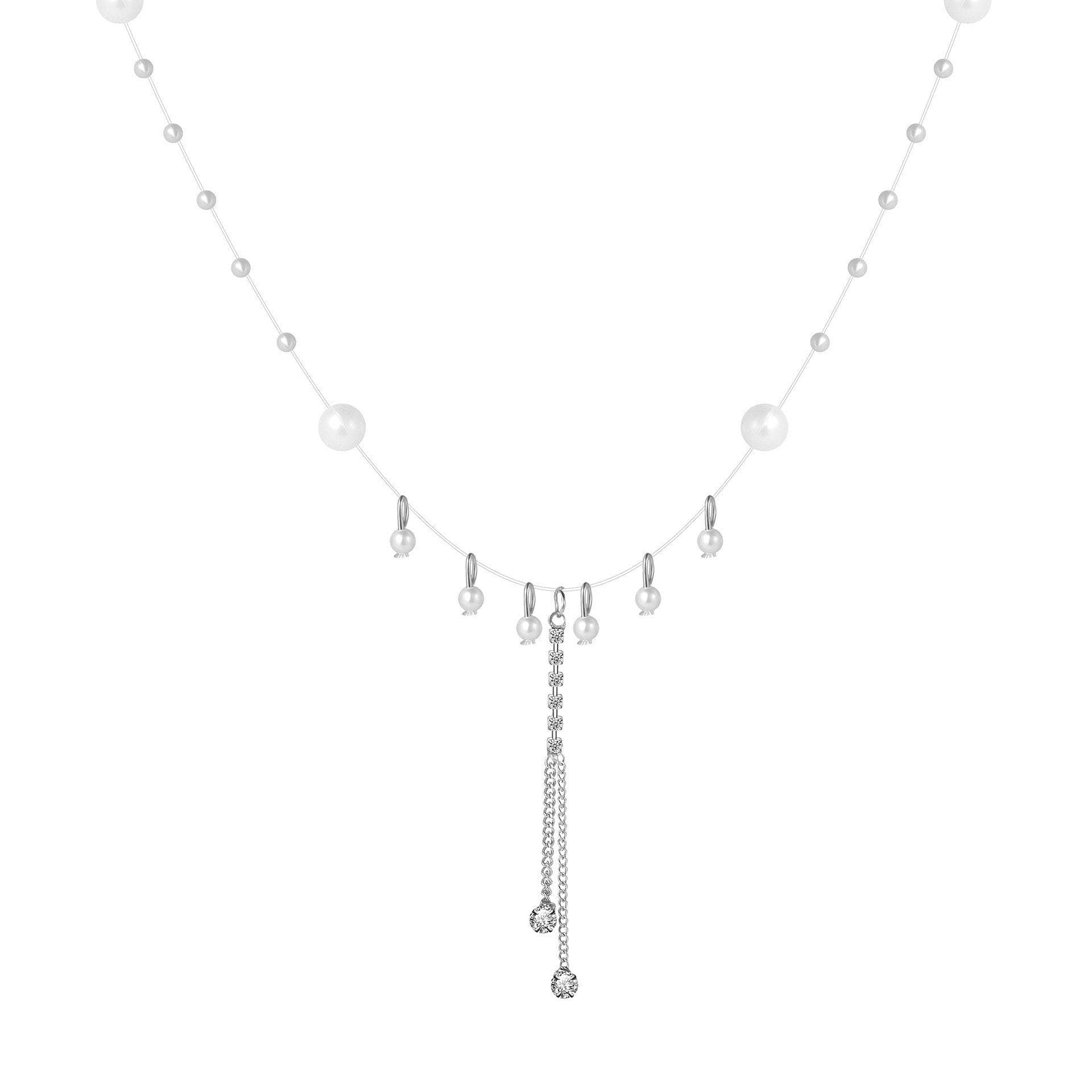 Beaded faux pearl tassels necklace