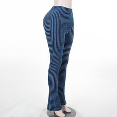 Fluffy striped textured contrast patchwork pant