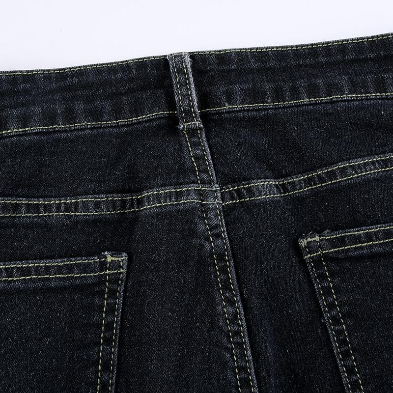 Low rise medium wash pocket button jeans