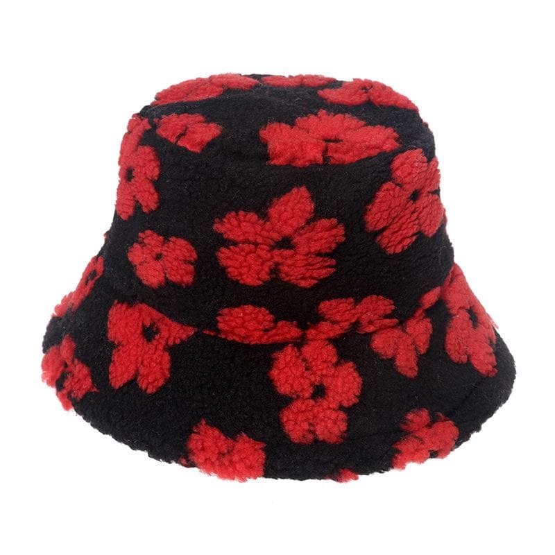 Flower pattern fluffy contrast fisherman bucket hat