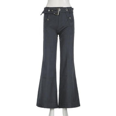 Buckle belt pocket low rise jeans