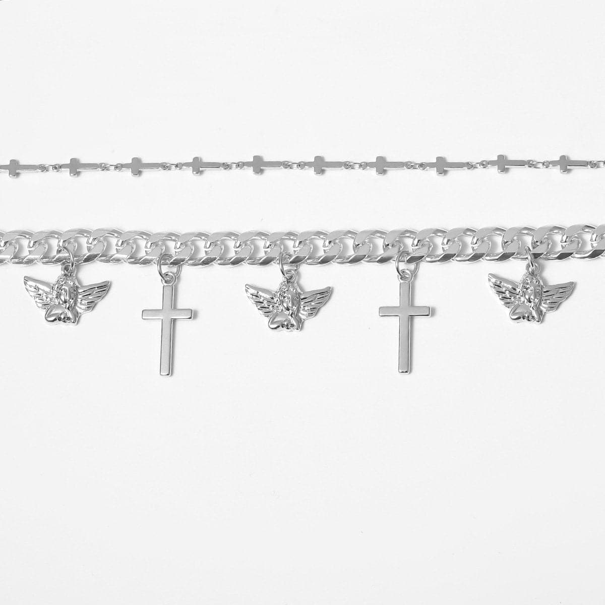 Cross decor layered cuban necklace