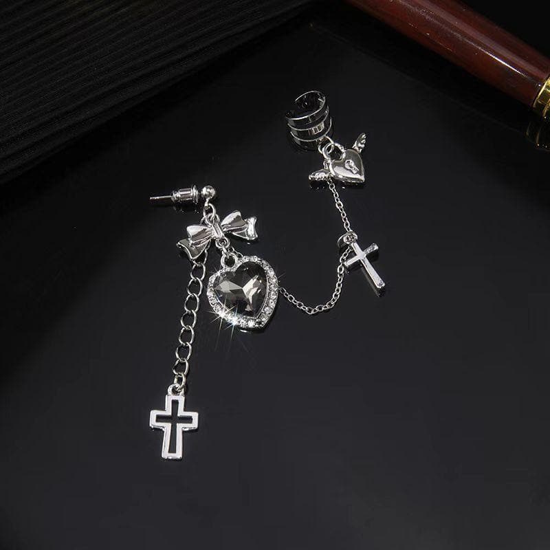 Bowknot heart cross drop earrings