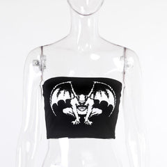 Bat print contrast backless tube crop top