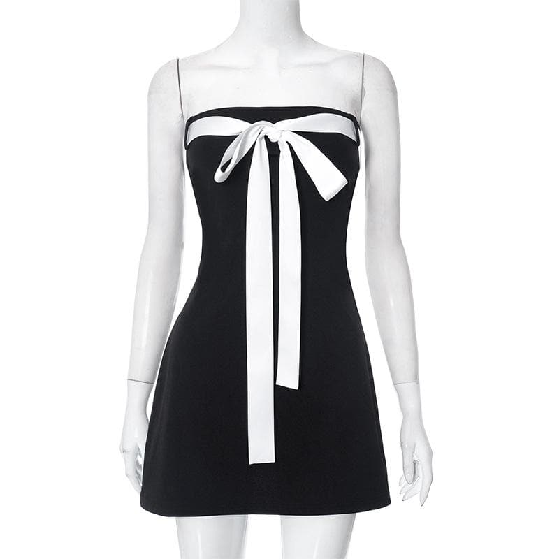 Backless bowknot contrast tube mini dress