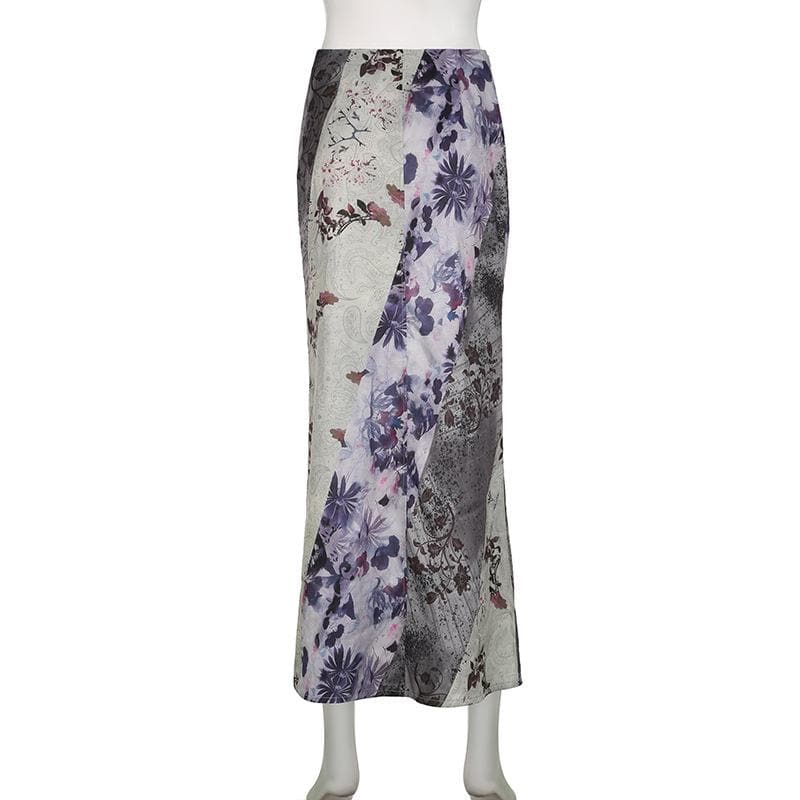 Flower print contrast maxi skirt