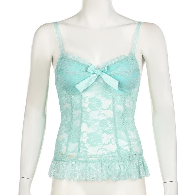 Bowknot lace bustier stitch flower pattern cami top