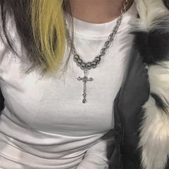 Faux pearl cross pendant necklace