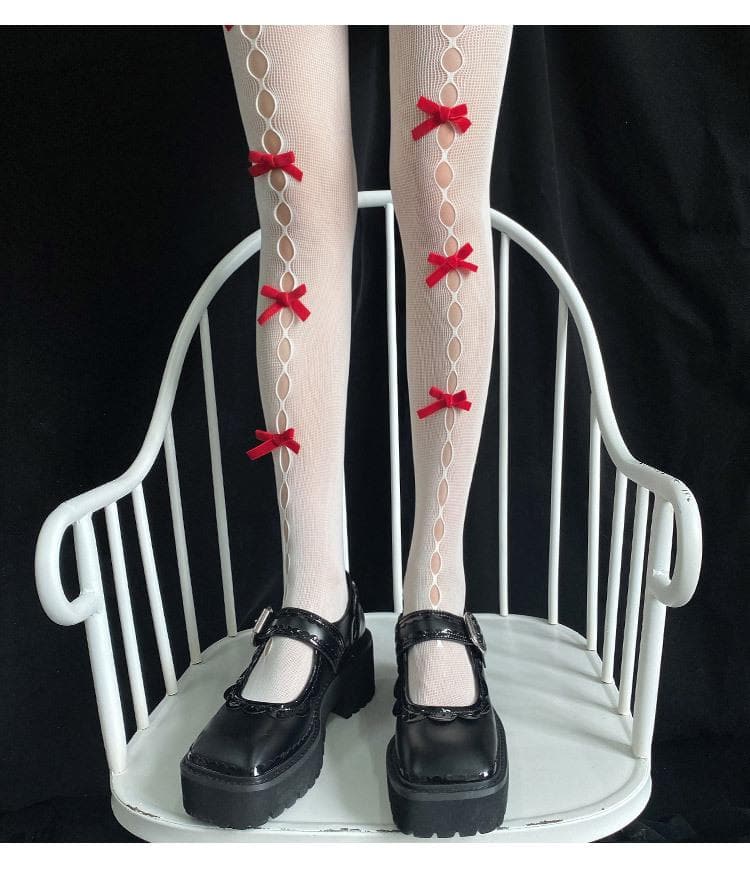 Fishnet hollow out bowknot tights