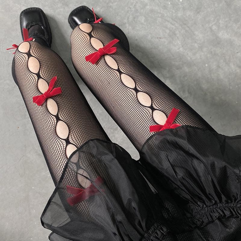 Fishnet hollow out bowknot tights