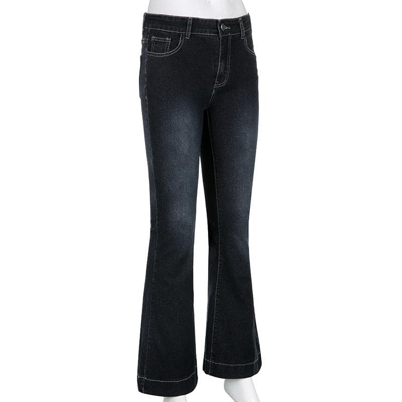 Low rise medium wash pocket button jeans