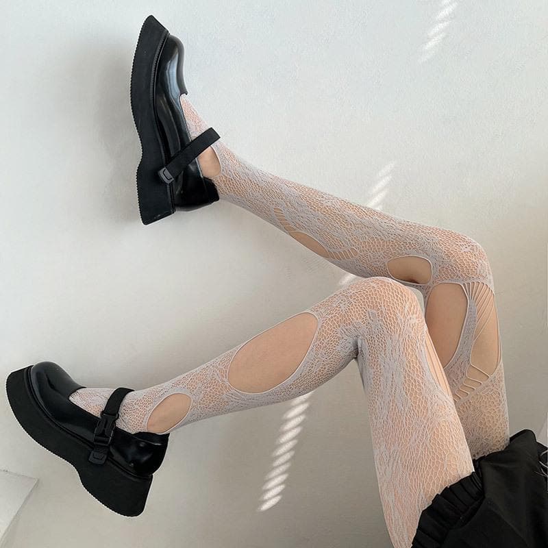 Fishnet hollow out floral pattern tights