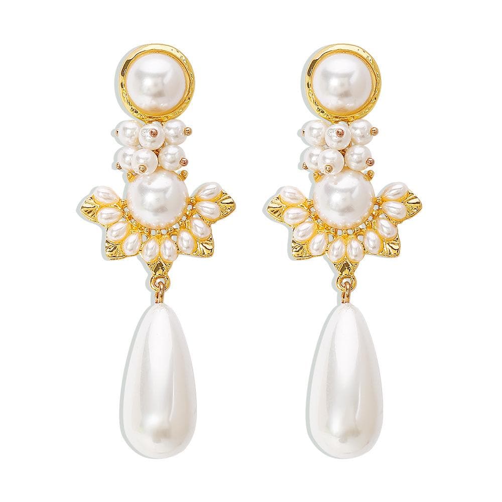 Faux pearl droplet shaped stud earrings