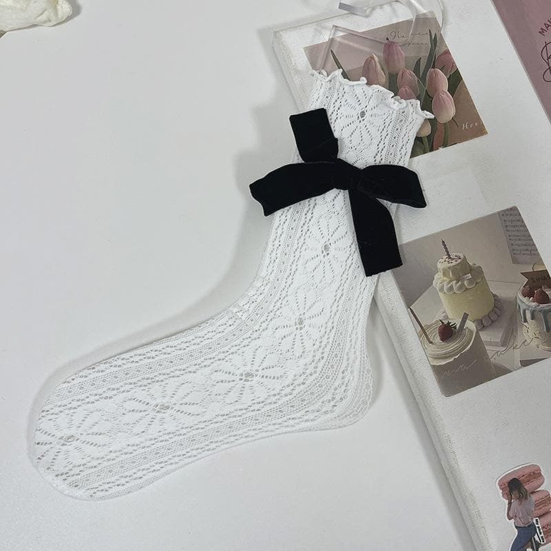 Bowknot contrast lace ruffle socks