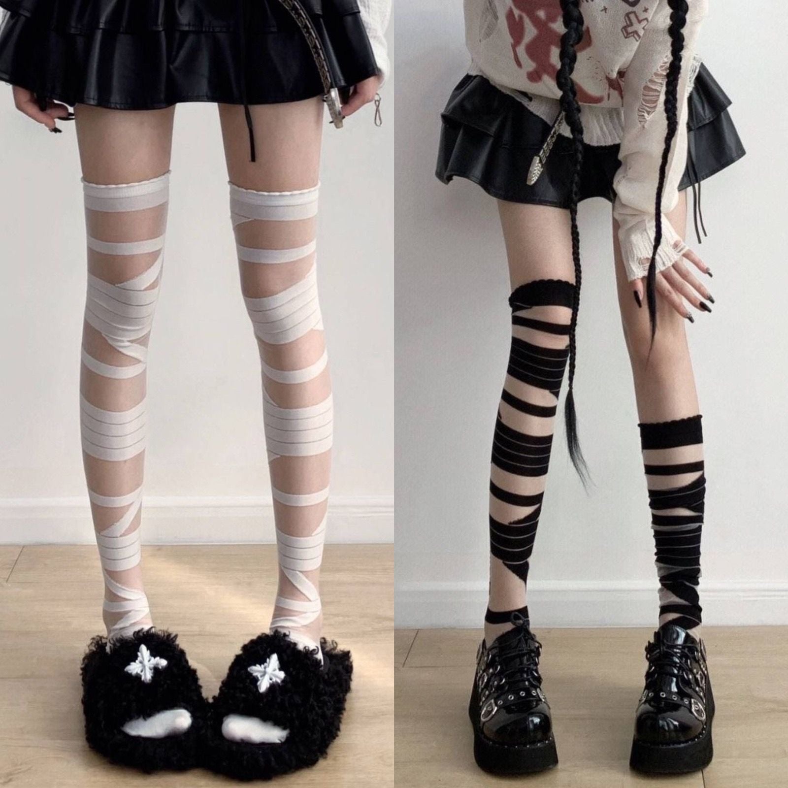 Bandage mesh thigh high socks