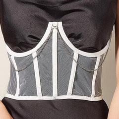 Mesh stitch metal chain lace up corset