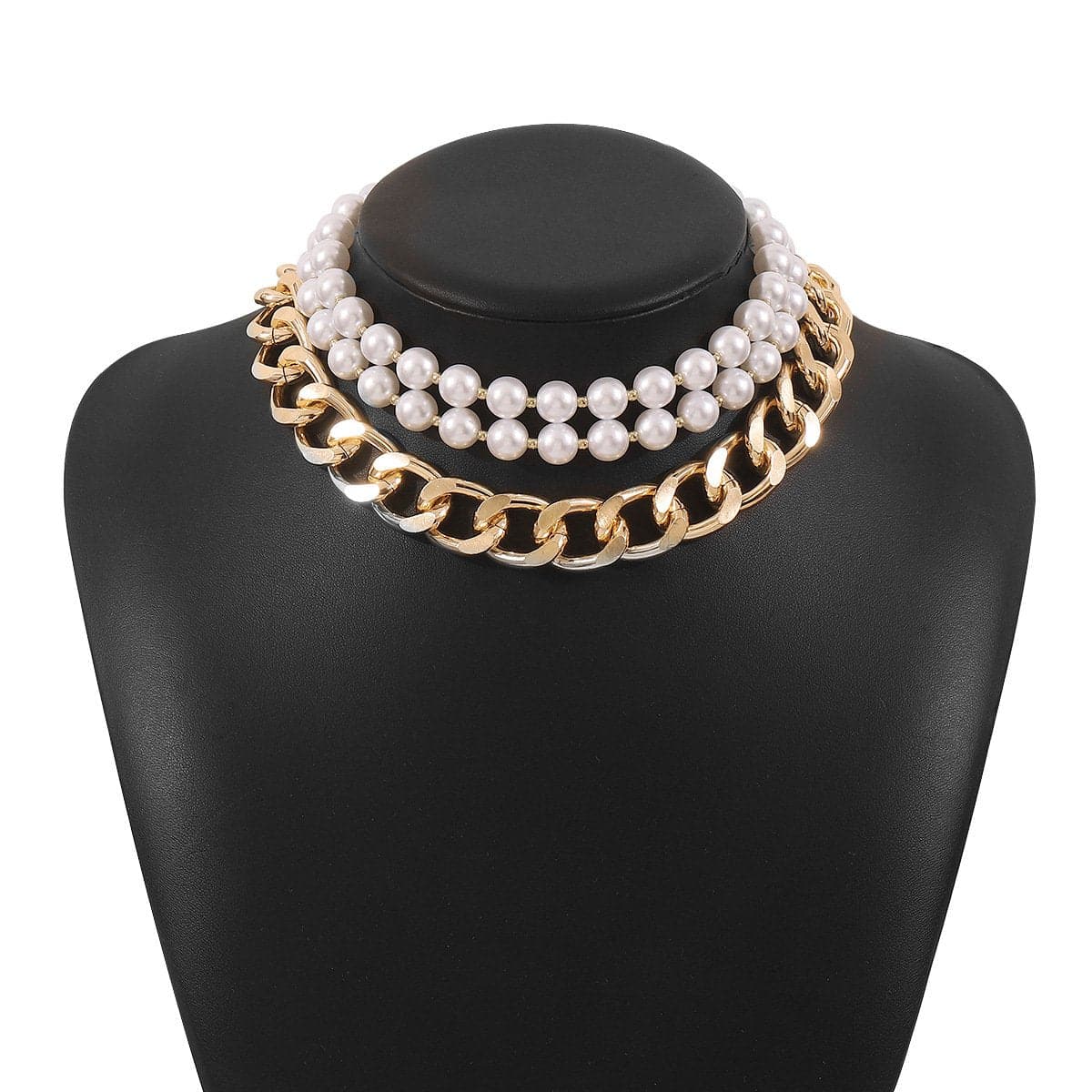 Cuban layered faux pearl choker necklace