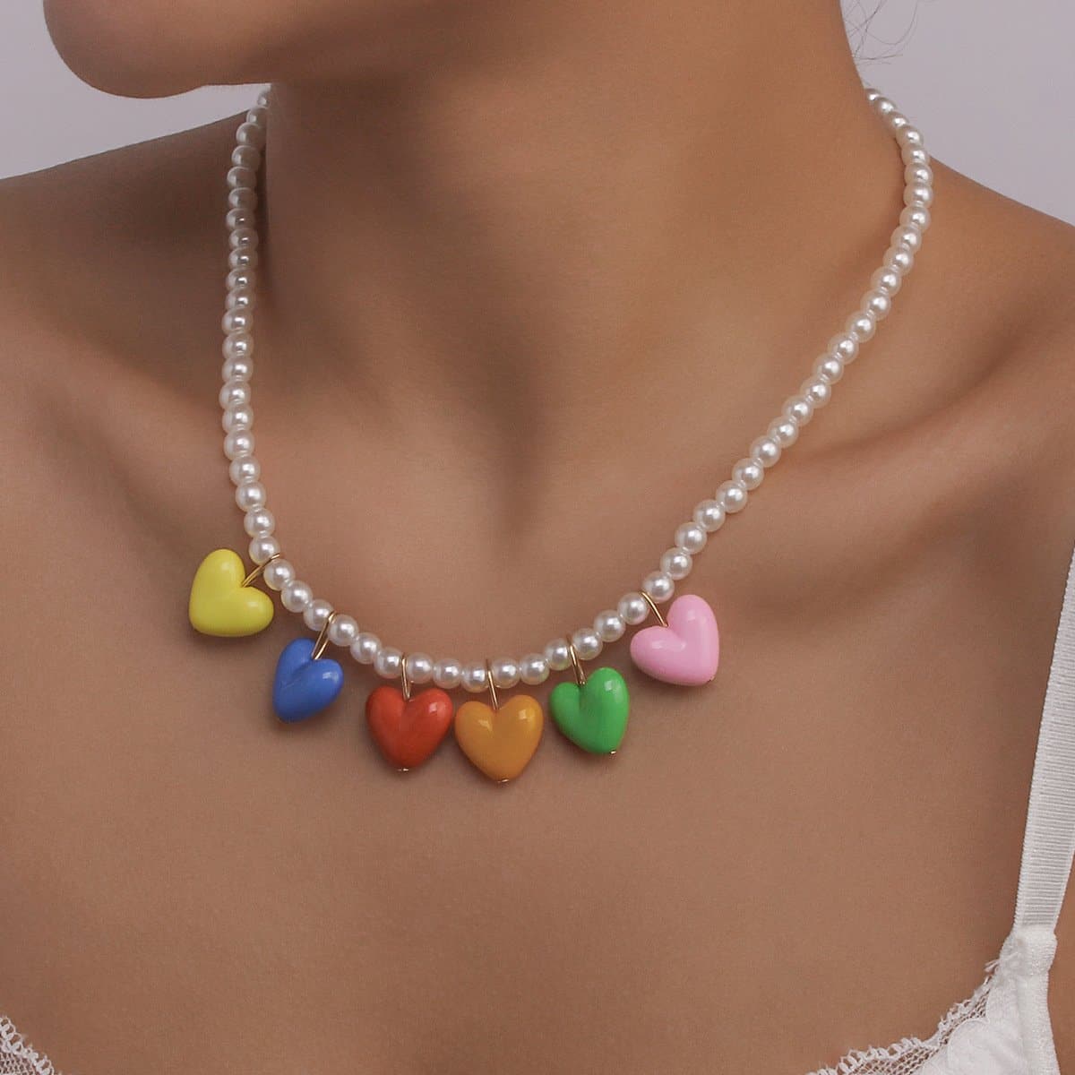 Faux pearl heart decor beaded necklace